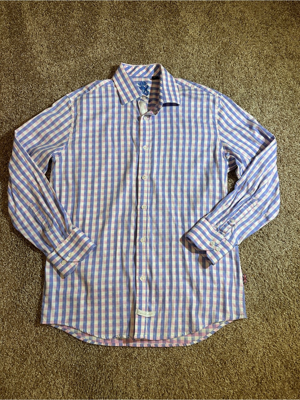 English Laundry Men's Blue and Pink Checked Dress Shirt